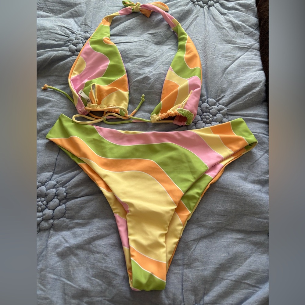 Pink and Green Abstract Bikini Swimwear